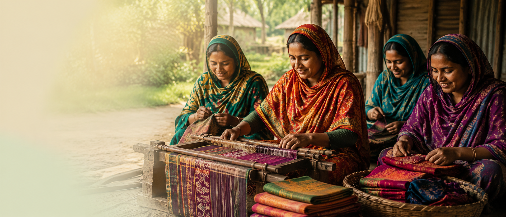 Women artisans weaving together in Bangladesh